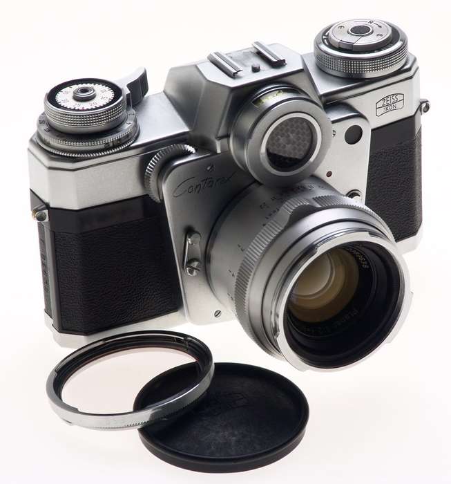 ZEISS CHROME CONTAREX SLR FILM CAMERA BULLS EYE PLANAR 2/50 CAP CASE f=50mm KIT