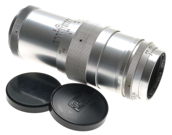 STEINHEIL CULMINAR 1:4.5 f=135mm CHROME TELE LENS M39 LEICA SCREW MOUNT CAPS