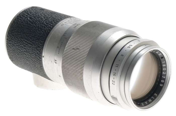 ELMAR 4/135mm LEICA-M MOUNT CHROME CAMERA LENS CAP GOOD OPTICS PRIME IUFOO HOOD