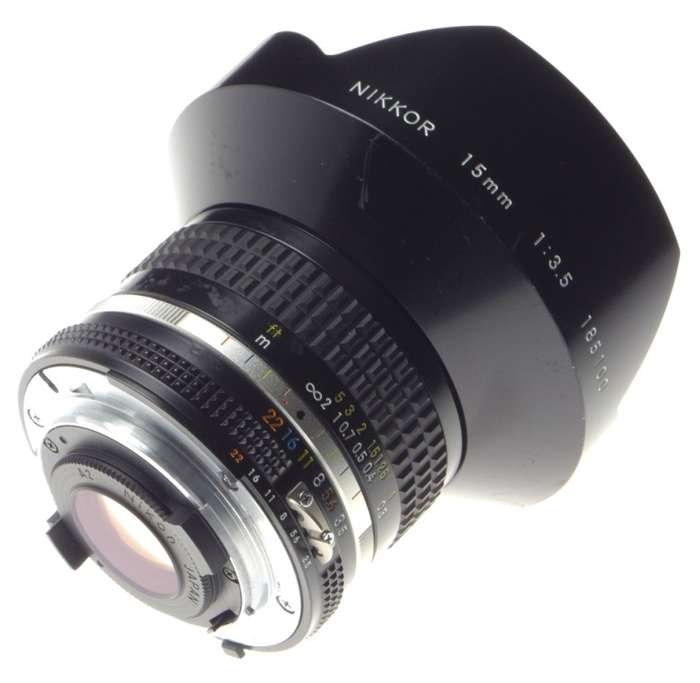 USED NIKKOR 15mm 1:3.5 ULTRA WIDE ANGLE NIKON LENS F=15mm 3.5/15 CAPS FILTER