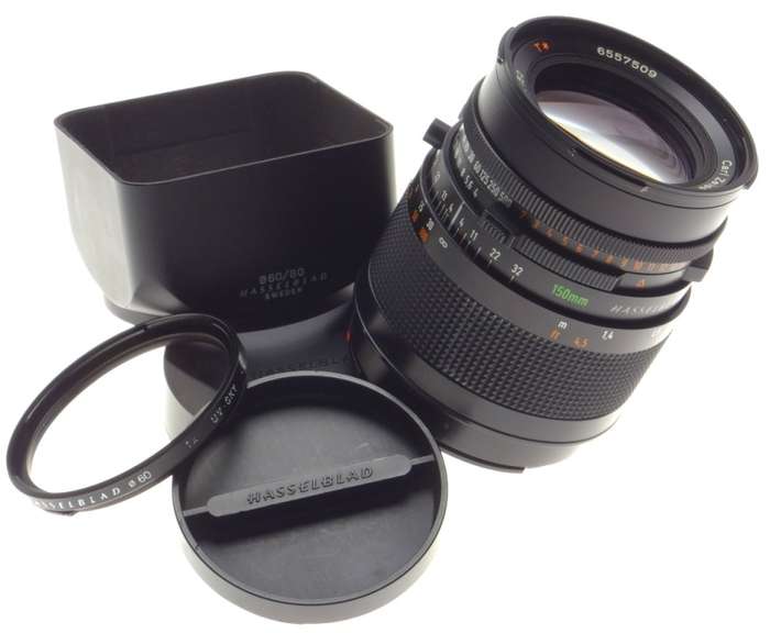 SONNAR 4/150 T* Zeiss Hasselblad camera lens Cas Hood UV filter PRONTOR CF clean