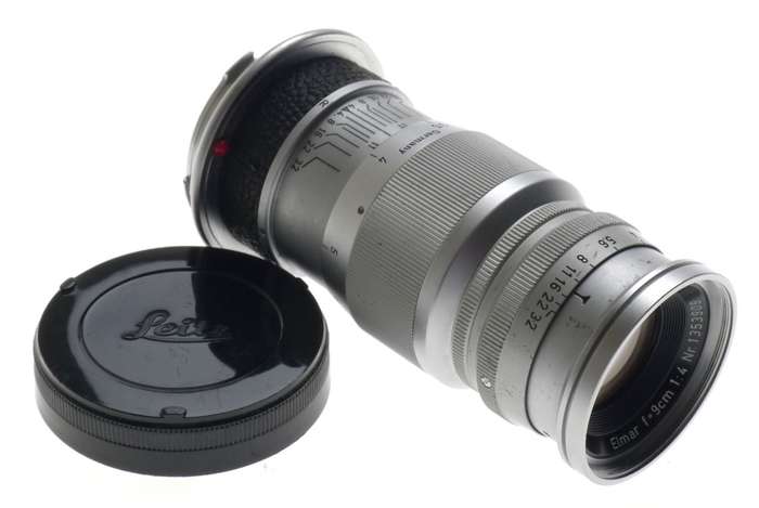LEICA M MOUNT ELMAR f=9cm 1:4 CAMERA LENS CAP LEITZ CHROME 1:4/90mm EXCELLENT NR