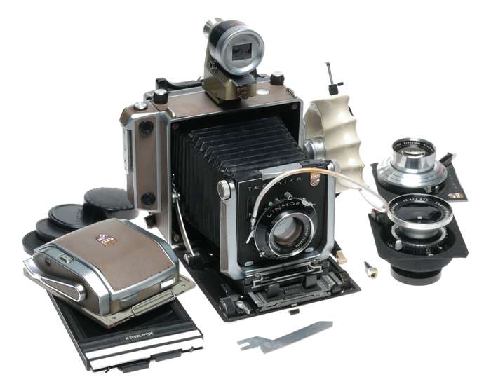 Linhof Technica IV 4x5 film camera 3 lenses grip cable finder backs set