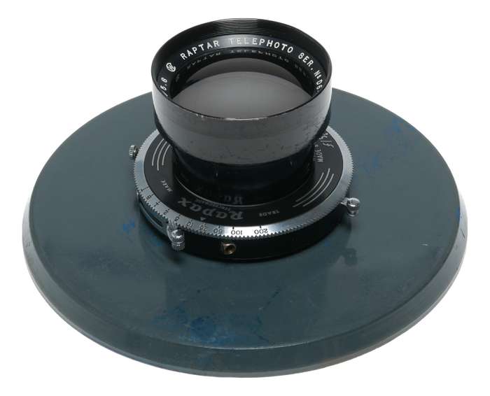Raptar Telephoto Wollensak 10 inch f/5.6 lens with shutter and board