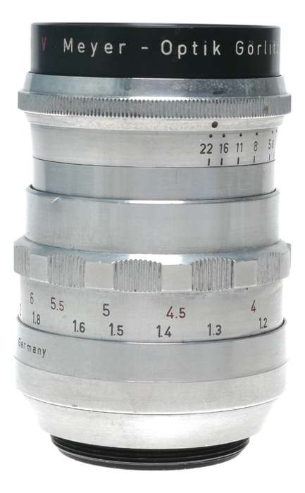 Trioplan 1:2.8/100 red V f=100mm prime f/3.5 chrome hood clean M42