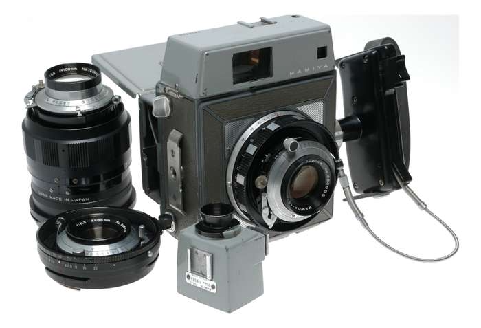 Mamiya Universal Press film Camera set 3 lenses 3 backs viewfinder vintage set