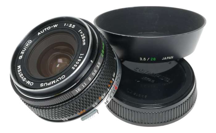 Olympus 1:3.5 f=28mm Zuiko Auto-W OM-System vintage SLR wide lens set