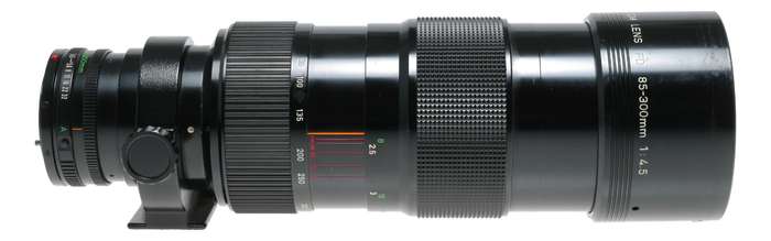 Canon FD 85-300/4.5 Zoom lens fits SLR 35mm film camera set box hood caps
