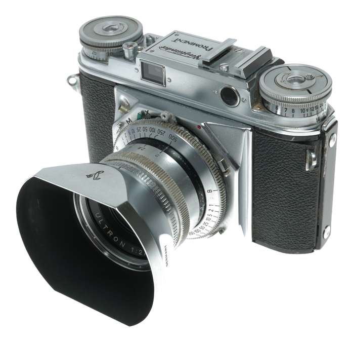 Voigtlander Ultron 2/50 mm vintage lens Prominent camera Proximeter hood set