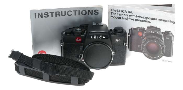Leica R4 Black 35mm film camera body Leitz SLR strap and instruction manual
