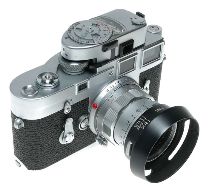 Leica M3 film camera Summicron 2/50 vented hood meter case pristine