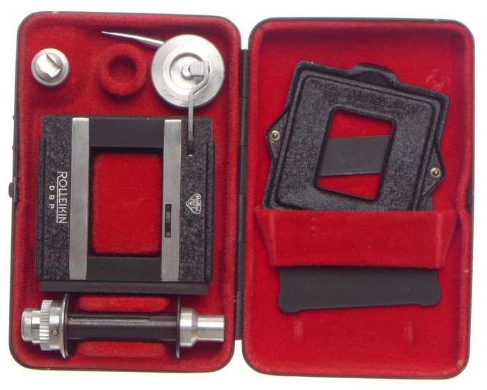 Rollei Rolleikin conversion kit converts medium format to 35mm small image cased