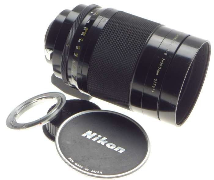 USED NIKON REFLEX-NIKKOR C 1:8 f=500mm MIRROR AI CAMERA LENS SLR 35mm HOOD CAPS
