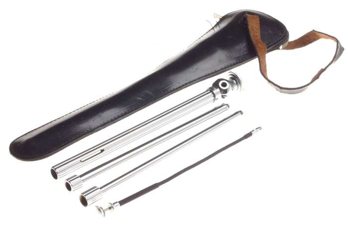MINOX camera tripod chrome compact with release cable and leather case ball head
