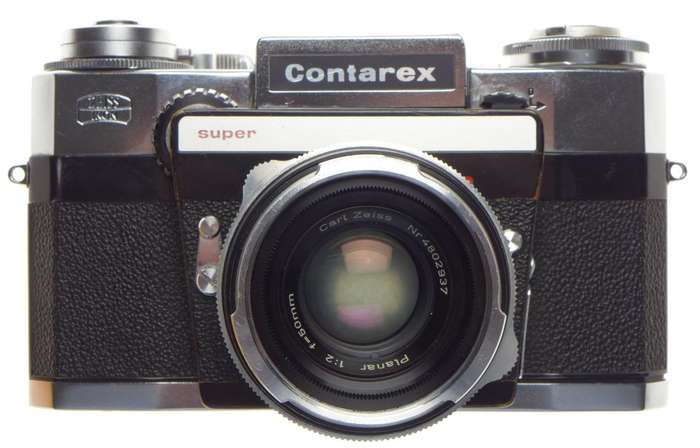 ZEISS CONTAREX Super SLR 35mm chrome film camera Planar 1:2/50mm lens case strap
