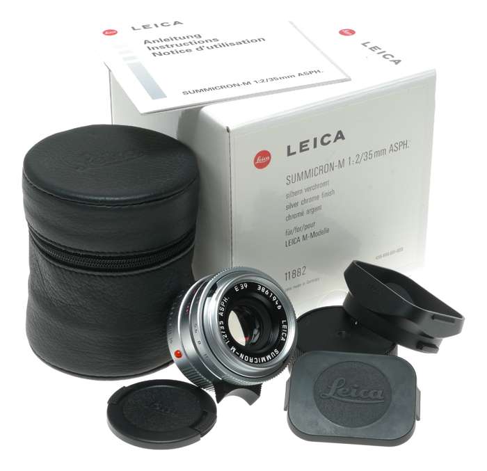 Leica Summicron-M 1:2/35mm Asph. Silver 11882 Boxed hood pouch papers