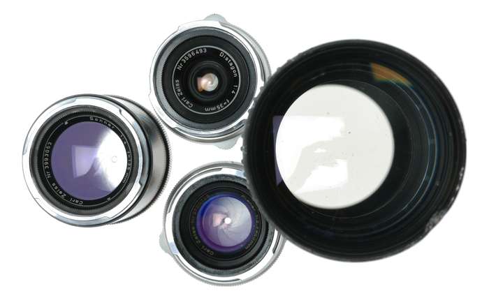 Zeiss Ikon Contarex Bullseye SLR film camera Distagon Sonnar Planar lenses macro bellows in trave...