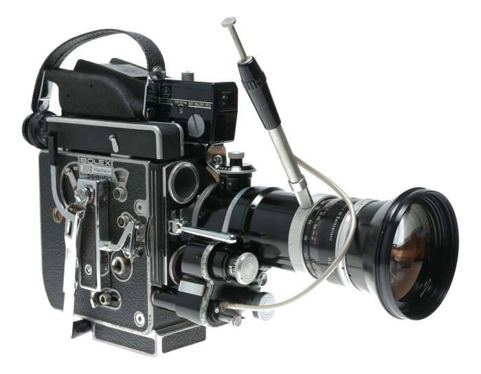 Bolex H16 Reflex Rex 5 16mm film cine camera Switar 1:1.9 f=16-100mm POE lens Gossen meter