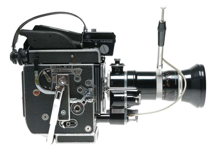Bolex H16 Reflex Rex 5 16mm film cine camera Switar 1:1.9 f=16-100mm POE lens Gossen meter
