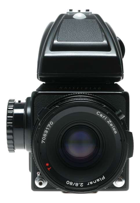 Hasselblad 500 C/M black 6x6 Zeiss Planar 2.8/80 T lens 80/80 hood PME45 finder Excellent