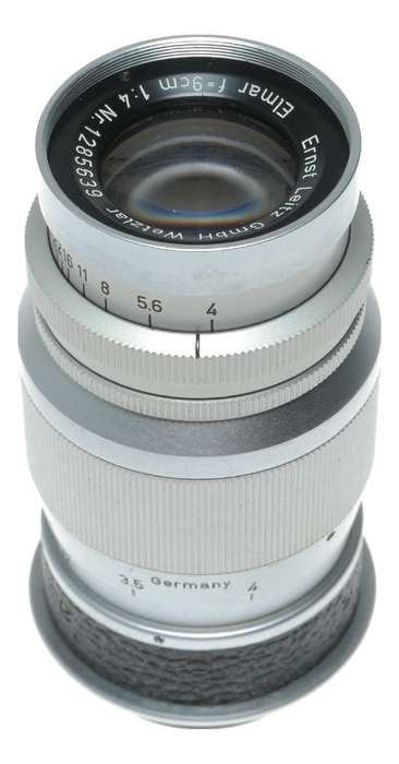 Leitz Wetzlar Elmar f=9cm 1:4 Leica M39 RF camera lens in keeper