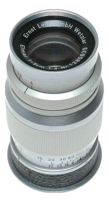 Leitz Wetzlar Elmar f=9cm 1:4 Leica M39 RF camera lens in keeper