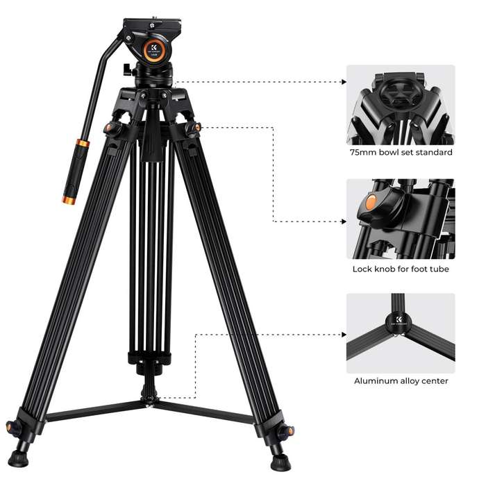 K&F Concept 8Kg Cap Aluminum Video Tripod with Panorama Fluid Ballhead (KF09-121)