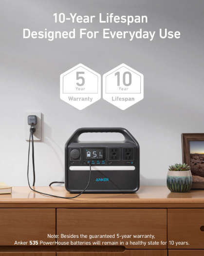 Anker PowerHouse 535 (512Wh) Portable Power Station + Anker PowerSolar 625 Solar Panel (100W)