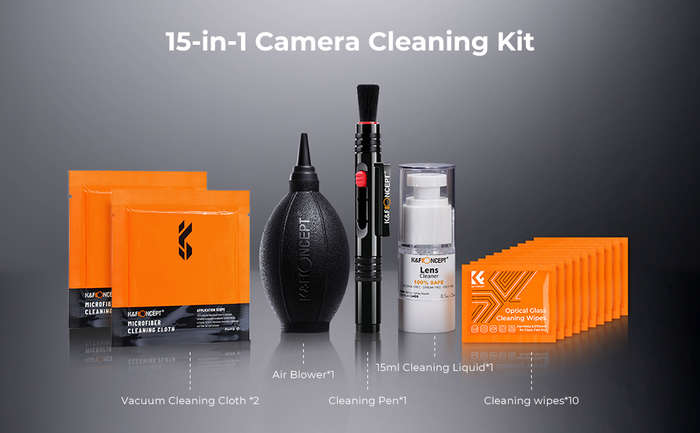 K&F Concept 15 in 1 Camera and Lens Cleaning Kit: Air Blower, Cleaning Pen, Cleaning Wipes, 15ml ...