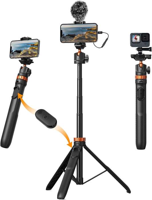 K&F Concept MS08 Phone Selfie Stick With BT Remote + GoPro Adapter Tripod