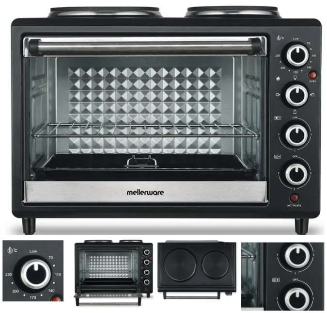 Mini Oven With Solid Hot Plates Steel Black 30L 3250W