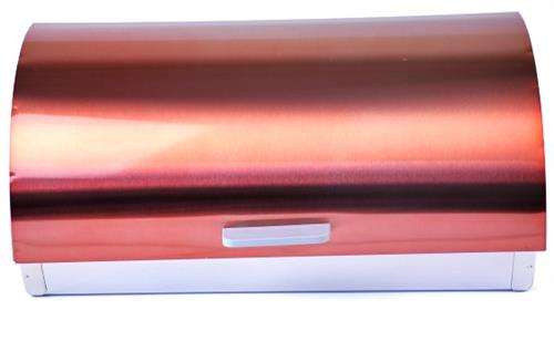 Totally Stainless Steel Bread Bin - Elegant Design Copper Painted Finish Roll Top Lid With Handle...
