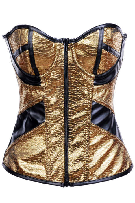 Delicately Wrinkled Golden Yellow Center Zipped Front Bodice Glossy Pitch-Black Sequence Crisscro...