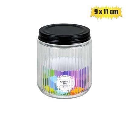 Storage-jar gls ribbed w/blk-lid 9x11cm