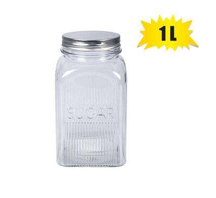 Storage-jar gls mtl-lid 10x18cm 1l sugar
