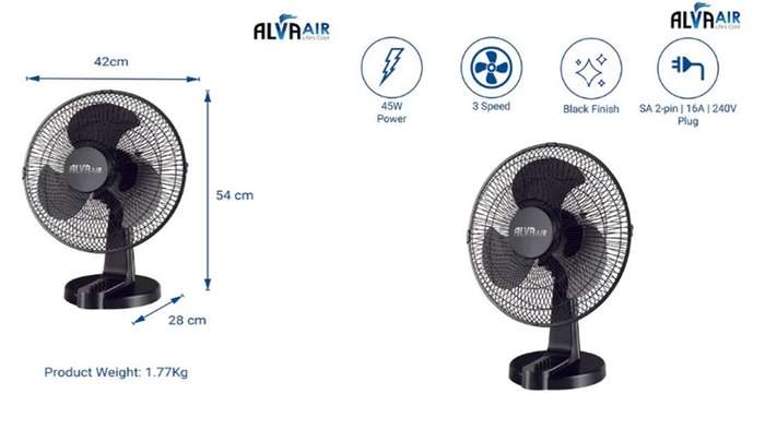Alva 40cm Plastic Desk Fan Black 45w