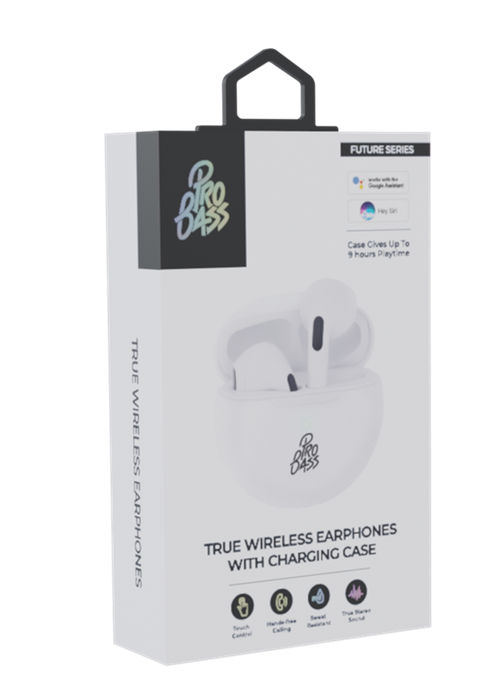 Pro Bass Future Series True Wireless Earphones with Charging Case - White