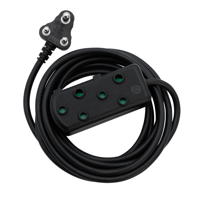 SWITCHED Light DUTY SBS EXTENSION LEADS 2 x 16A Socket 10m - Black