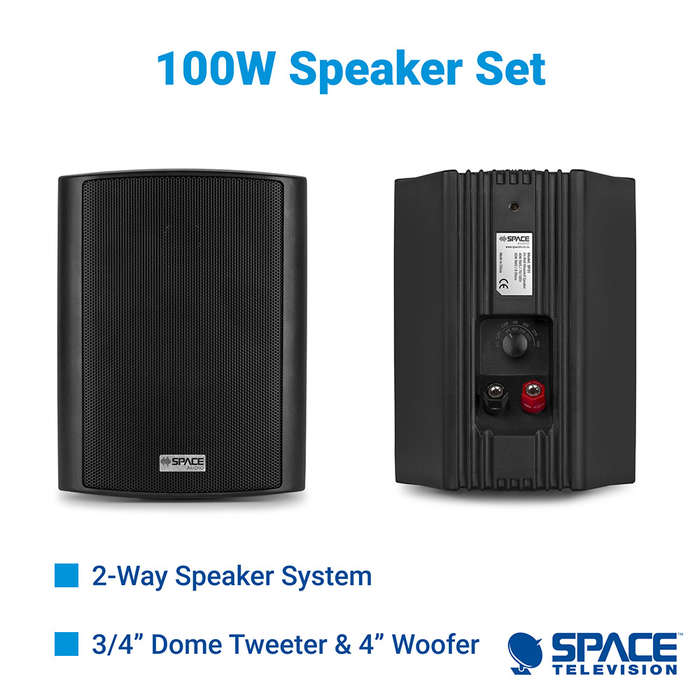 Space Audio Indoor Outdoor 8 Ohm 100V Speakers Black Pair - SP01-B