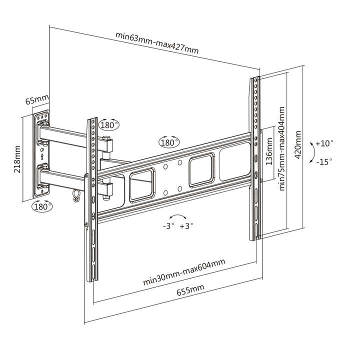 Space TV Full Motion Wall Mount TV Bracket for 37-70" Televisions