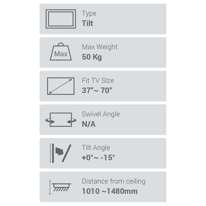 Space TV Telescopic Ceiling Mount TV Bracket with tilt for 37"- 70" TV's