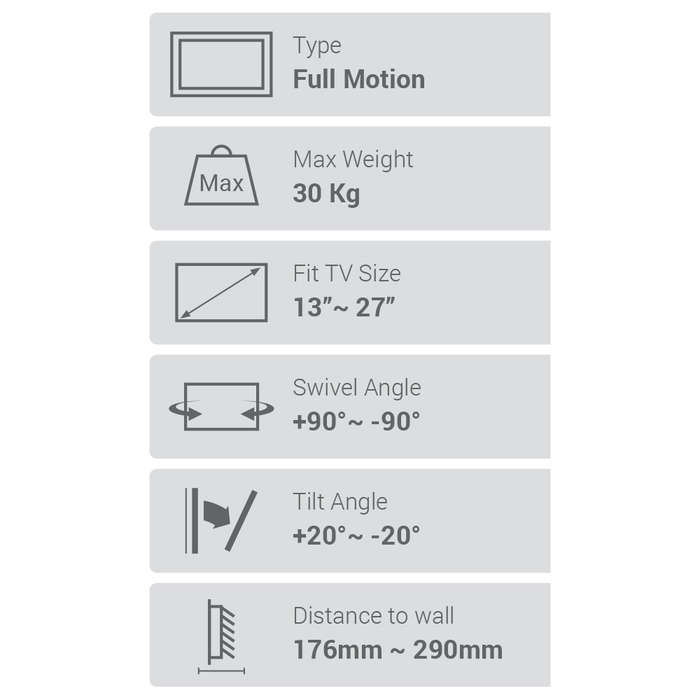 Space TV Elbowed TV Bracket with Swivel & Tilt for 13-27" TV's & Monitors