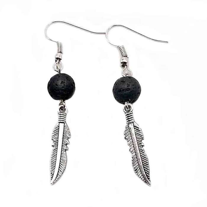 Feather Leaf Charm Lava Stone Essential Oil Diffuser Aromatherapy Earrings