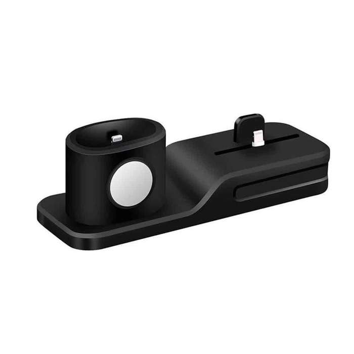3-in-1 Silicone Docking Stand for Apple iPhone, iWatch &amp; AirPods - Black