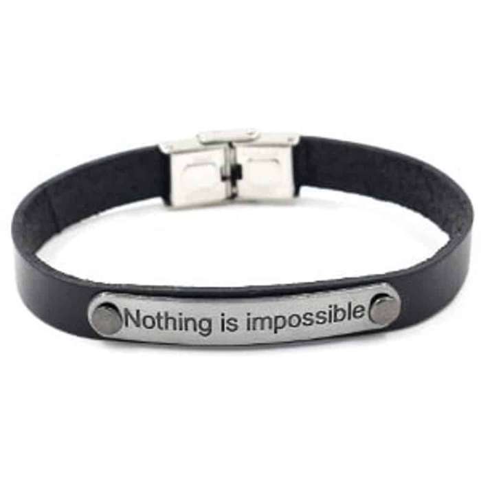 Unisex "Nothing Is Impossible" PU Vegan Leather Bracelet- M/L