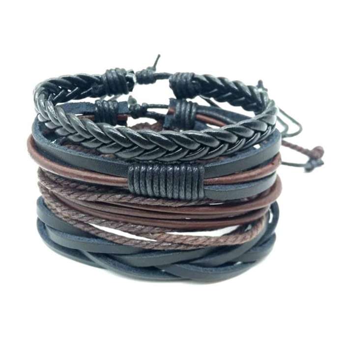 Handmade Layered Rope Chain Vegan PU Leather Bracelet- L/XL