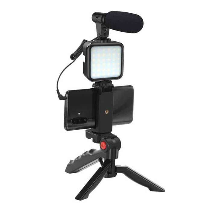 Vlogging/Broadcast Recording Equipment Shotgun Mount + Microphone &amp; LED