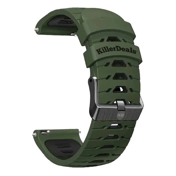 20mm Universal Watch Silicone Strap for Garmin Samsung Huawei- Dark Green &amp; Black