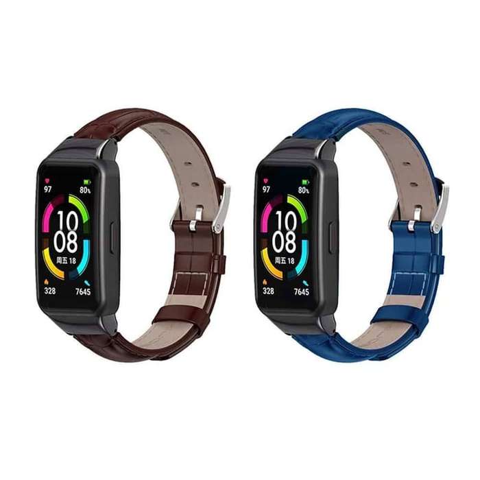 18mm PU Leather Strap for Huawei Band 6- Brown &amp; Blue Combo