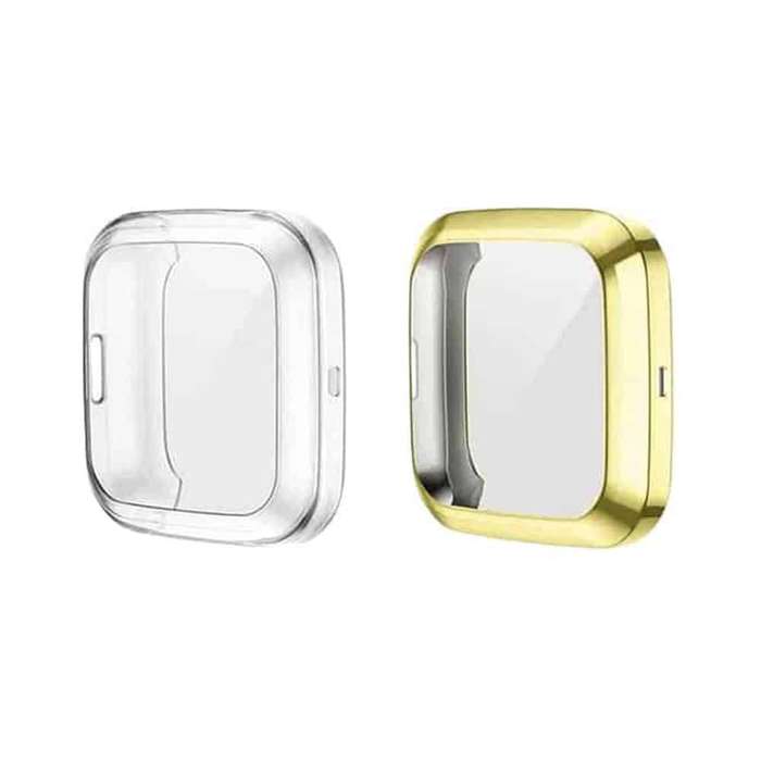 HD TPU Protective Case for Fitbit Versa 2-Clear + Gold Combo